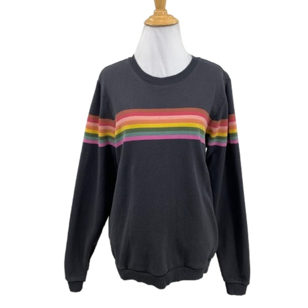 Marine Layer Sweatshirt Womens L Large Graphite Anytime Rainbow Striped Fleece